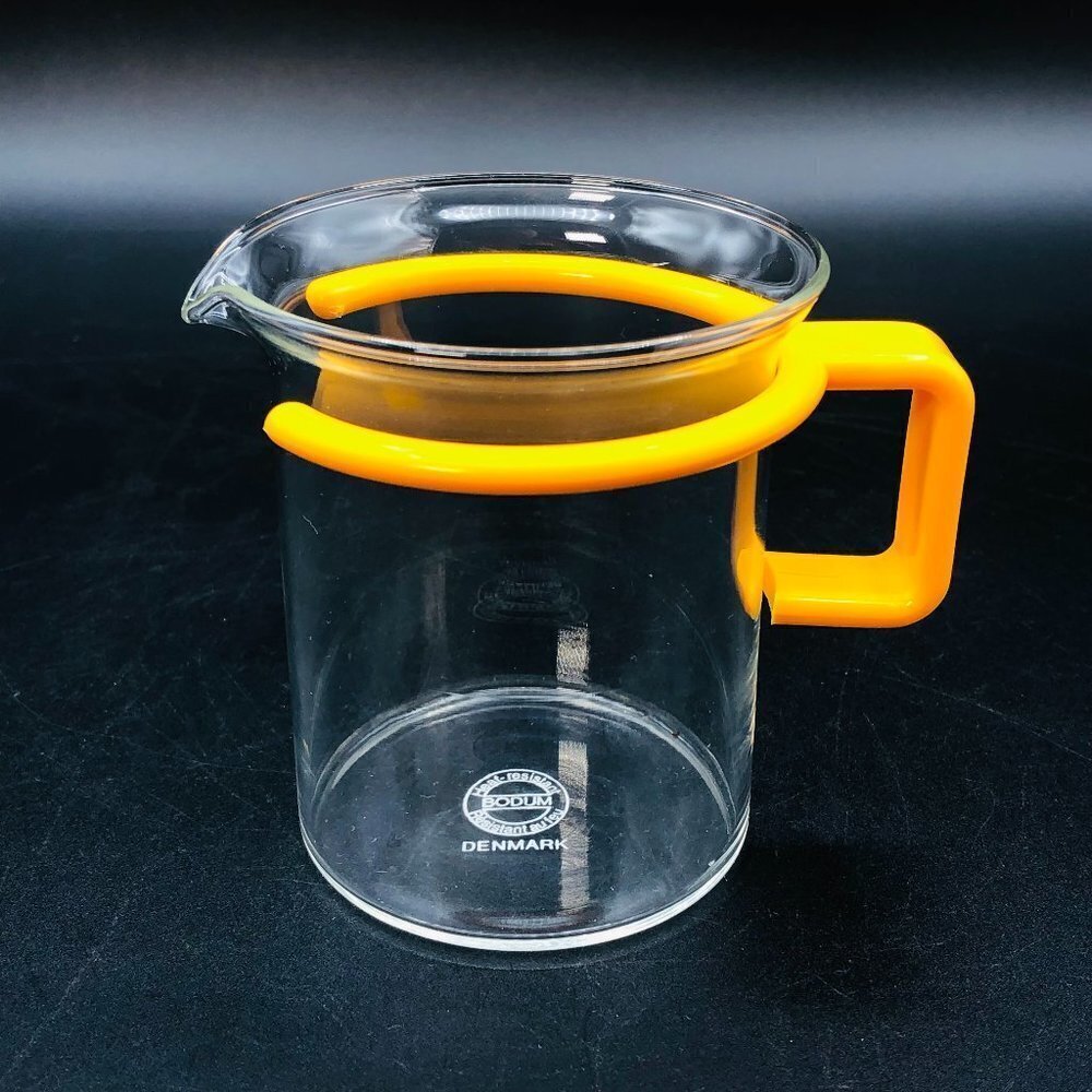 80s Bodum Yellow Handle Creamer SINGLE Vintage Denmark Clear Glass Beaker